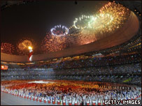 Fireworks at the Bird's Nest stadium in Beijing
